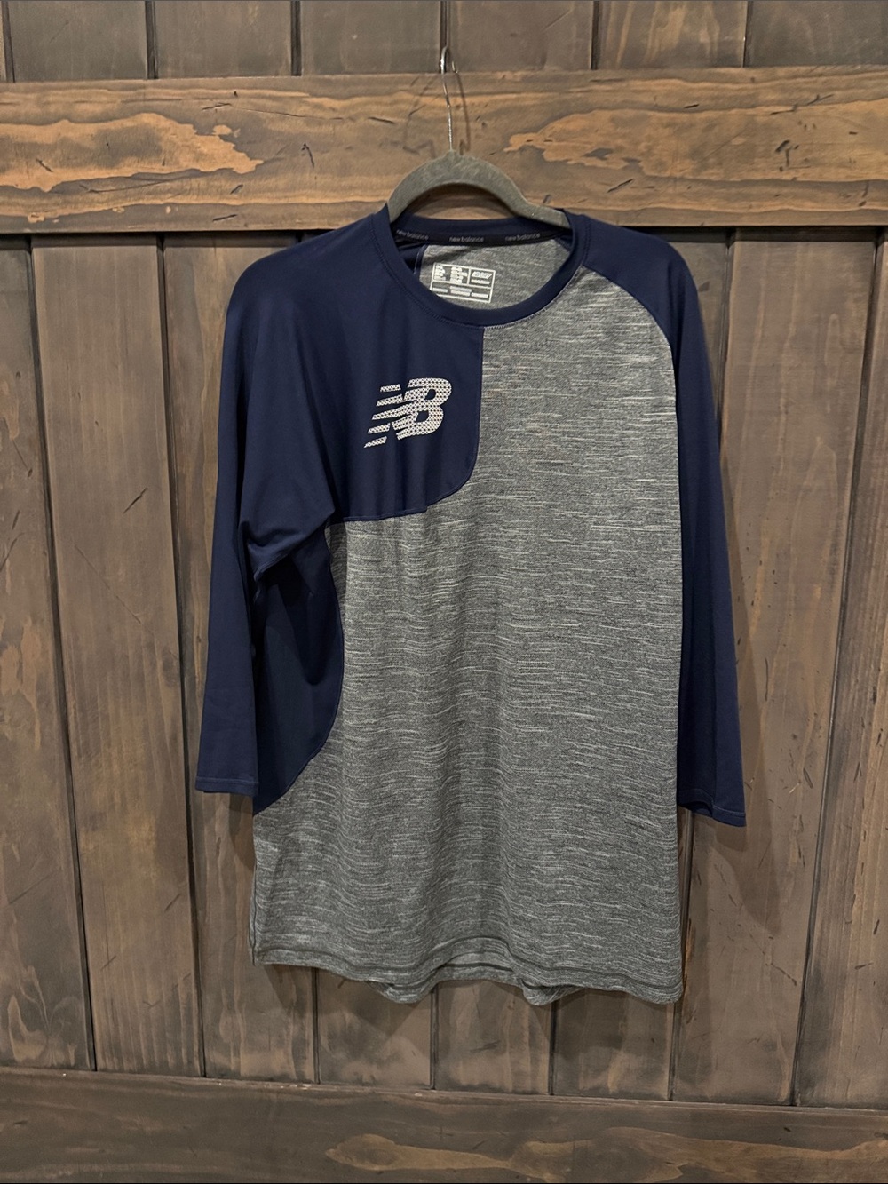 New Balance Gray Heather & Navy 3/4 Sleeve Athletic baseball Tee